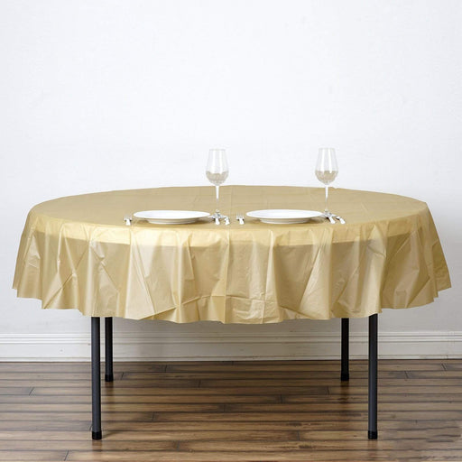 84" Disposable Round Plastic Table Cover Tablecloth - Gold TAB_PVC_R01_GOLD