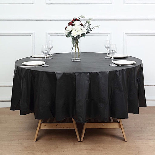 84" Disposable Round Plastic Table Cover Tablecloth TAB_PVC_R01_BLK