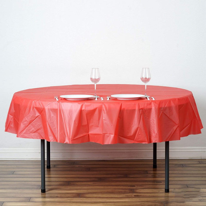 84" Disposable Round Plastic Table Cover Tablecloth - Red TAB_PVC_R01_RED