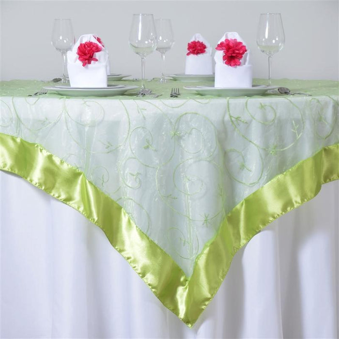 85 inch Satin Edge Embroidered Organza Table Overlay