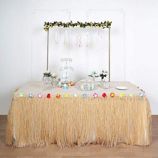 9 feet Plastic Raffia Tropical Table Skirt - Natural SKT_TROP01_NAT_9