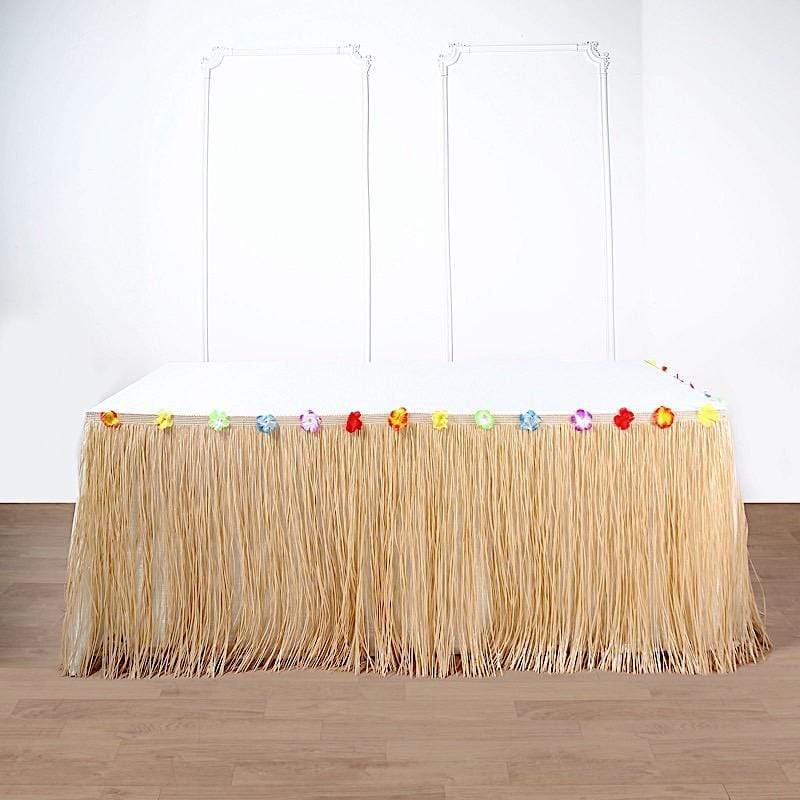 9 ft x 29" Tropical Raffia Plastic Hawaiian Table Skirt - Natural SKT_TROP01_NAT_9