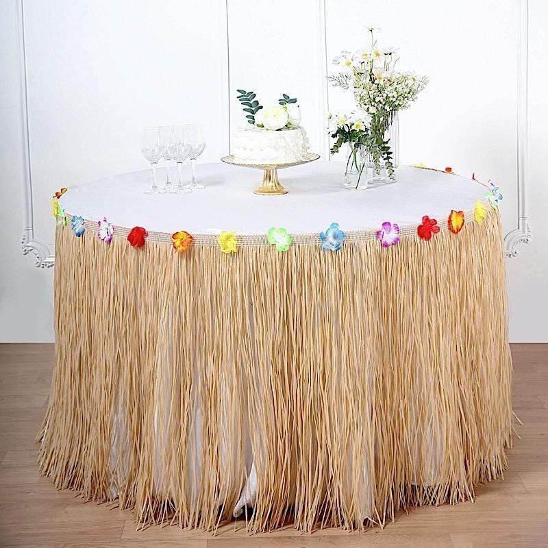 9 ft x 29" Tropical Raffia Plastic Hawaiian Table Skirt - Natural SKT_TROP01_NAT_9
