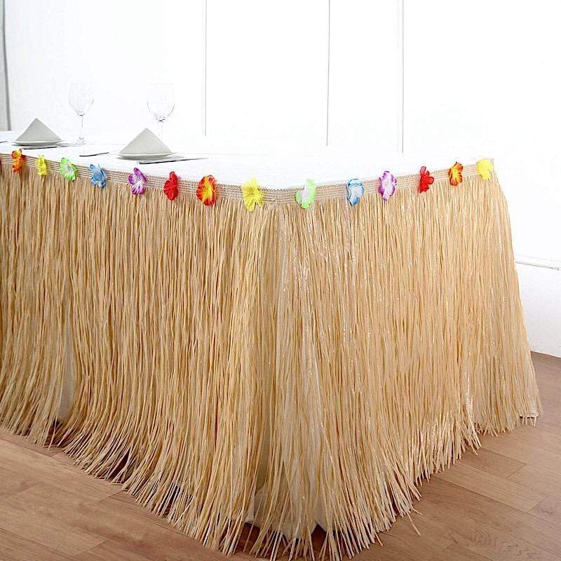 9 ft x 29" Tropical Raffia Plastic Hawaiian Table Skirt - Natural SKT_TROP01_NAT_9