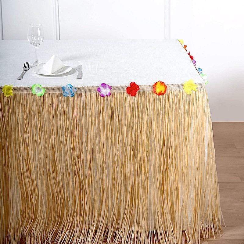 9 ft x 29" Tropical Raffia Plastic Hawaiian Table Skirt - Natural SKT_TROP01_NAT_9