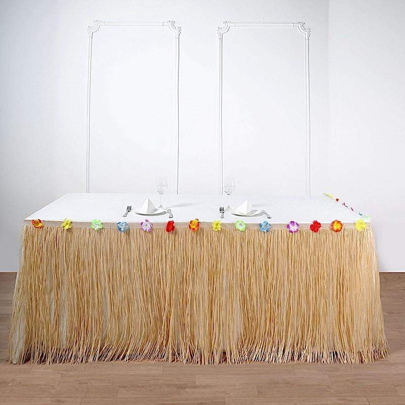 9 ft x 29" Tropical Raffia Plastic Hawaiian Table Skirt - Natural SKT_TROP01_NAT_9