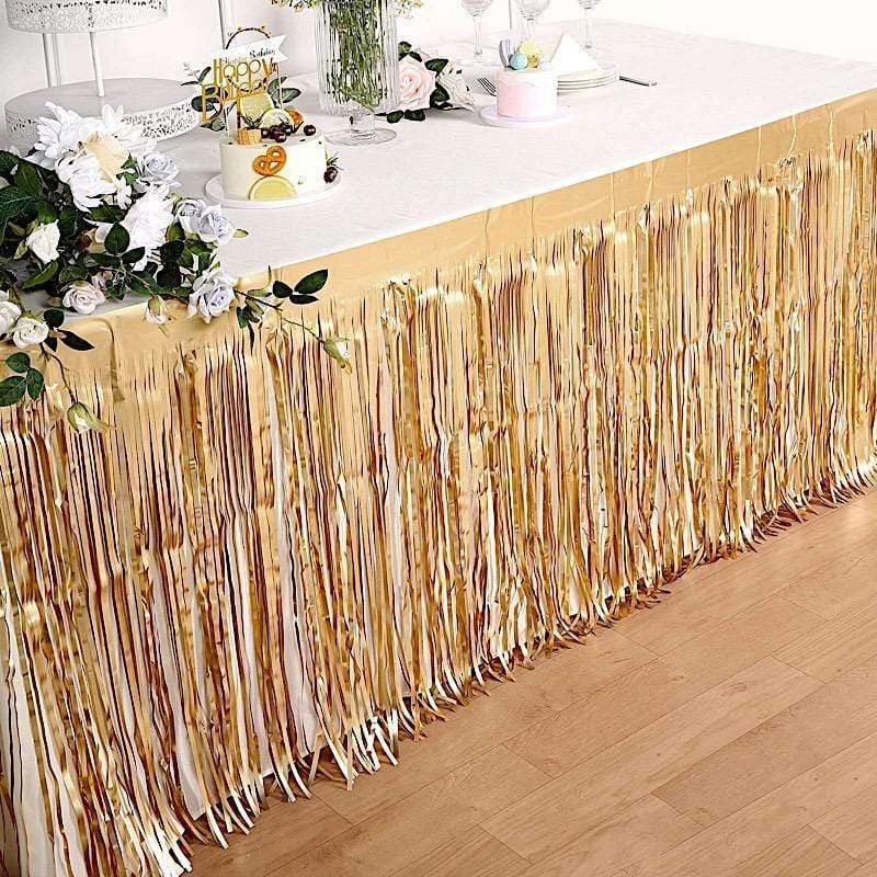 9 ft x 30" Disposable Metallic Foil Fringe Table Skirt