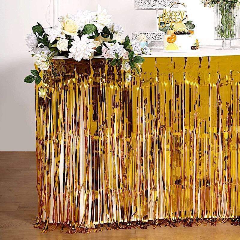 9 ft x 30" Disposable Metallic Foil Fringe Table Skirt