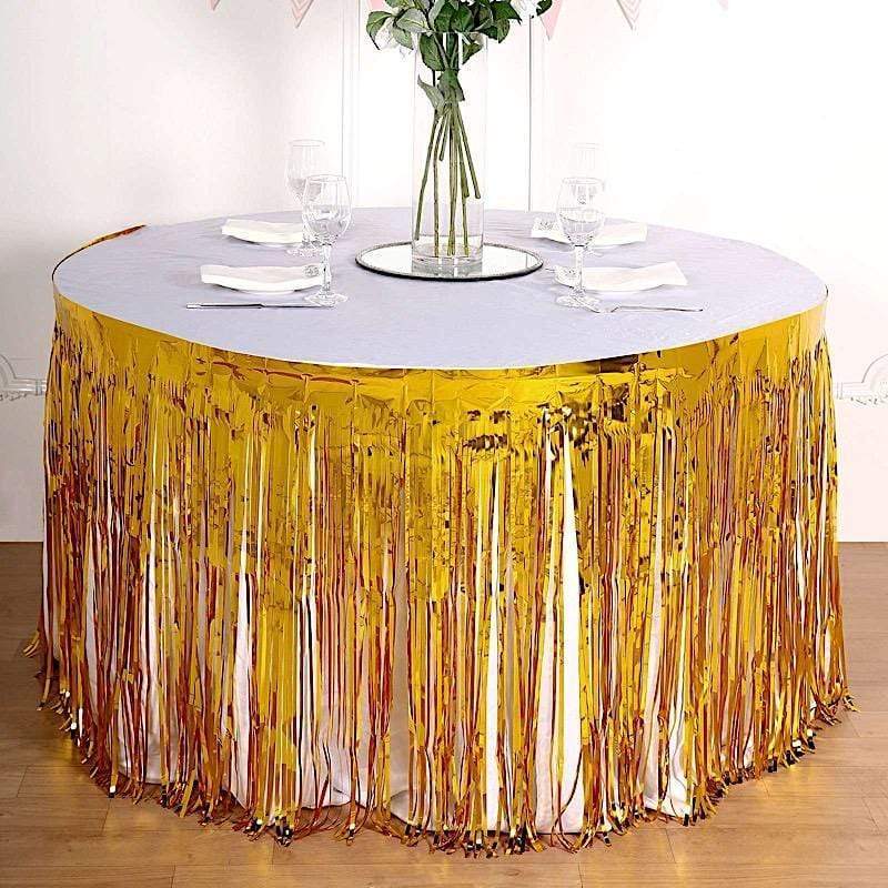 9 ft x 30" Disposable Metallic Foil Fringe Table Skirt
