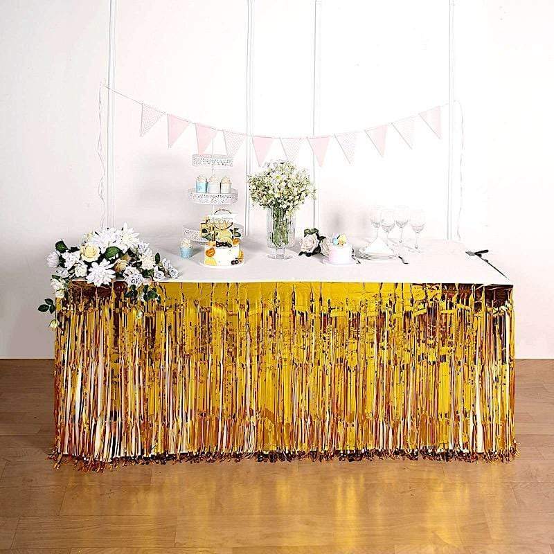 9 ft x 30" Disposable Metallic Foil Fringe Table Skirt