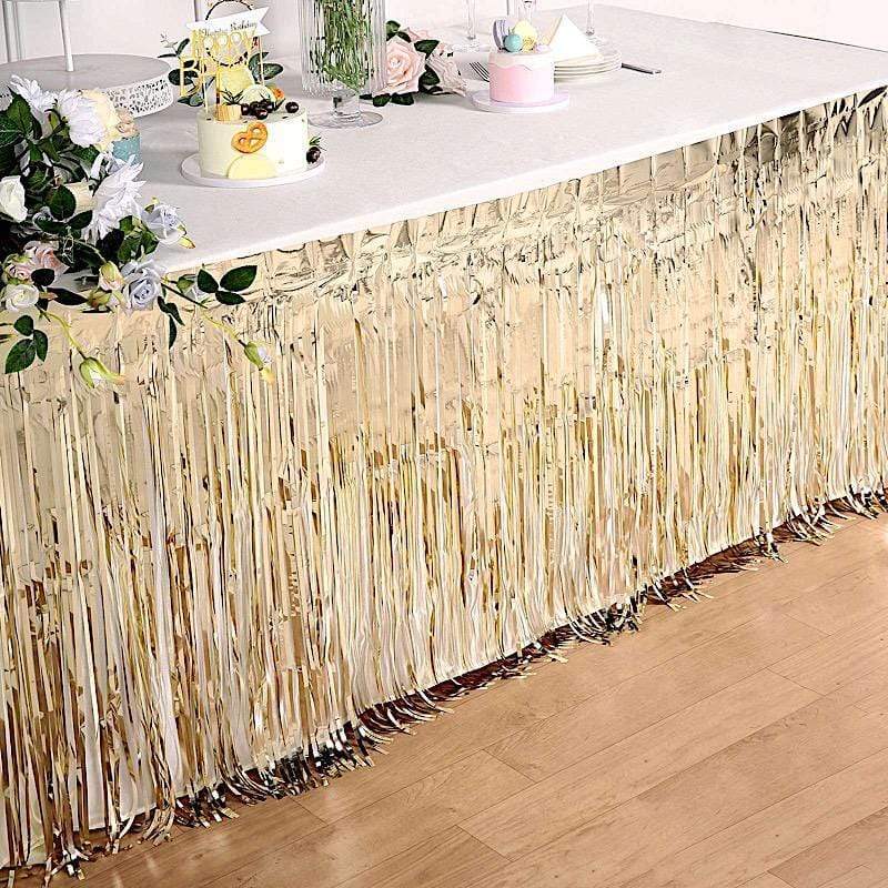 9 ft x 30" Disposable Metallic Foil Fringe Table Skirt