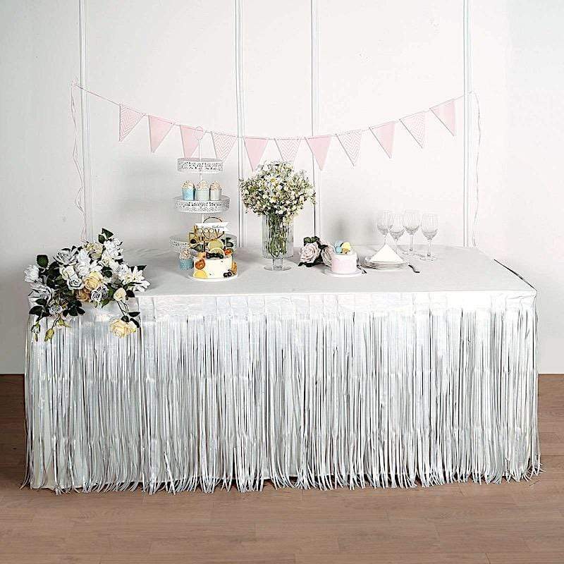 9 ft x 30" Disposable Metallic Foil Fringe Table Skirt