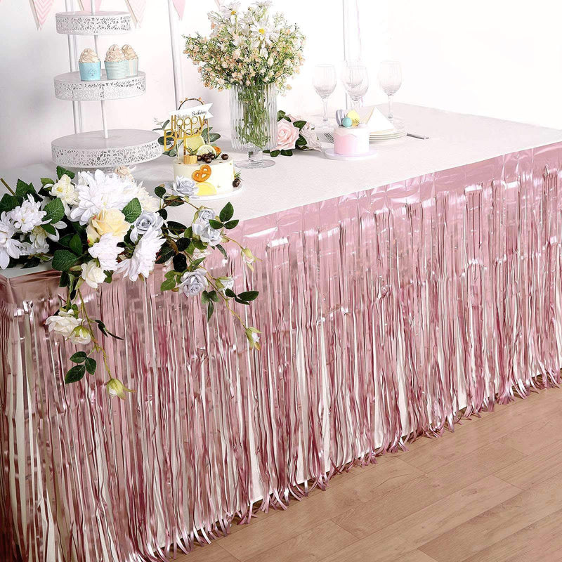 9 ft x 30" Disposable Metallic Foil Fringe Table Skirt