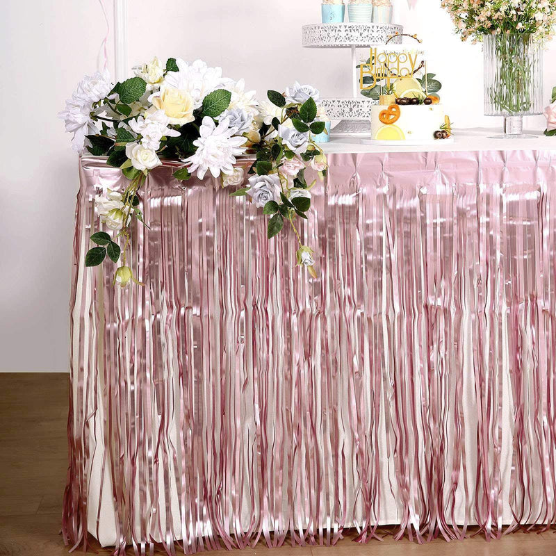 9 ft x 30" Disposable Metallic Foil Fringe Table Skirt