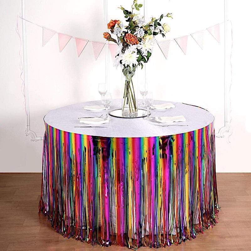 9 ft x 30" Disposable Metallic Foil Fringe Table Skirt