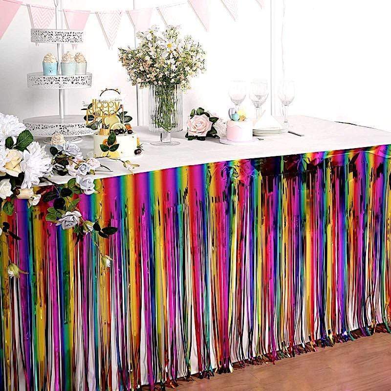 9 ft x 30" Disposable Metallic Foil Fringe Table Skirt