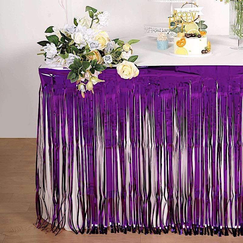 9 ft x 30" Disposable Metallic Foil Fringe Table Skirt