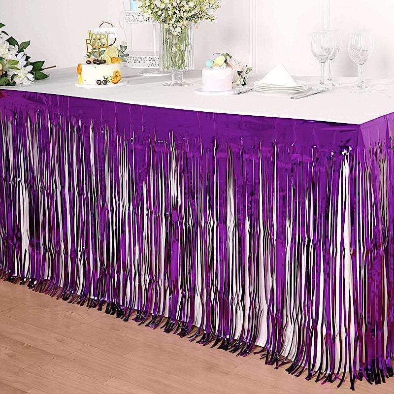 9 ft x 30" Disposable Metallic Foil Fringe Table Skirt
