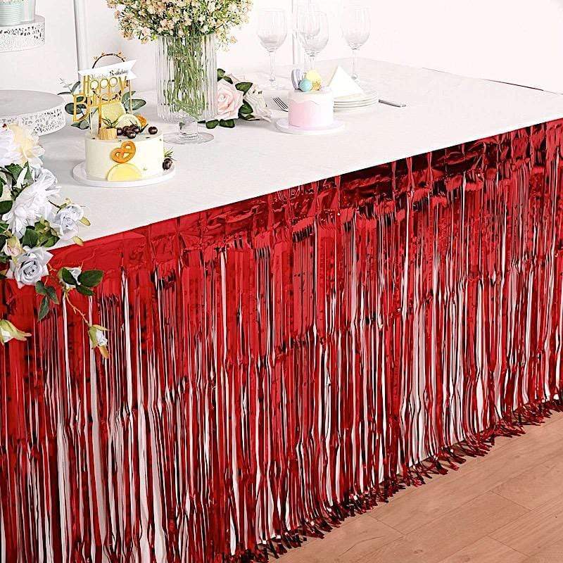 9 ft x 30" Disposable Metallic Foil Fringe Table Skirt