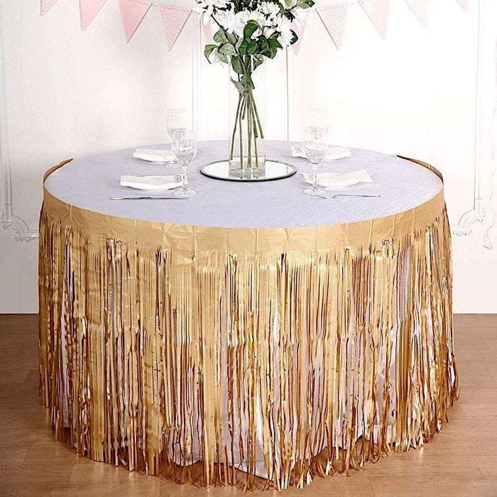 9 ft x 30" Disposable Metallic Foil Fringe Table Skirt