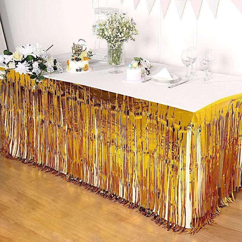 9 ft x 30" Disposable Metallic Foil Fringe Table Skirt