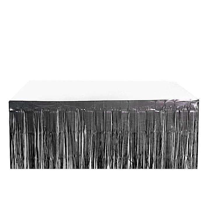9 ft x 30" Disposable Metallic Foil Fringe Table Skirt SKT_PVC01_044M