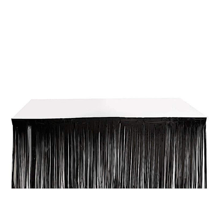 9 ft x 30" Disposable Metallic Foil Fringe Table Skirt SKT_PVC01_BLK