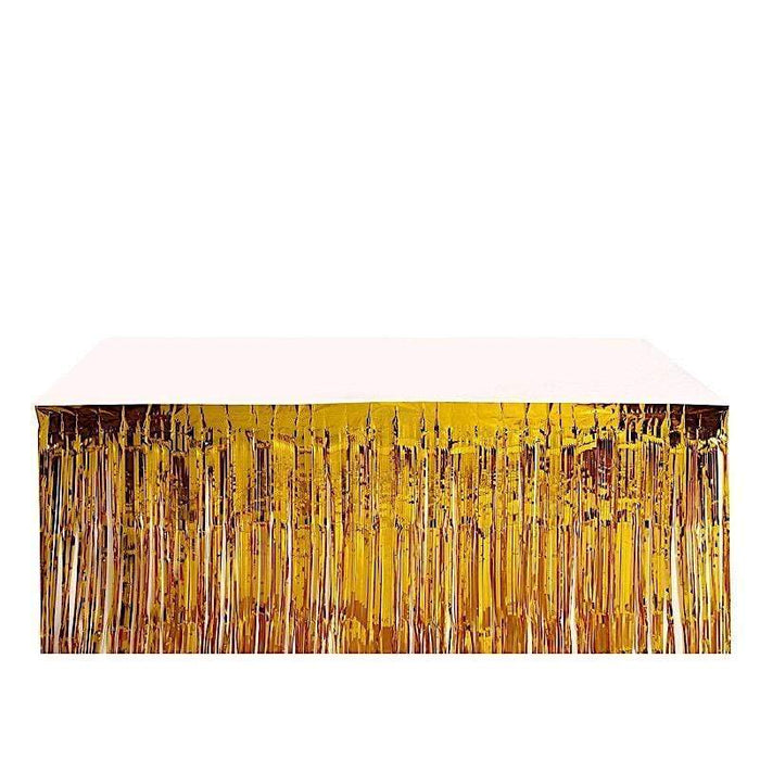9 ft x 30" Disposable Metallic Foil Fringe Table Skirt SKT_PVC01_GOLD