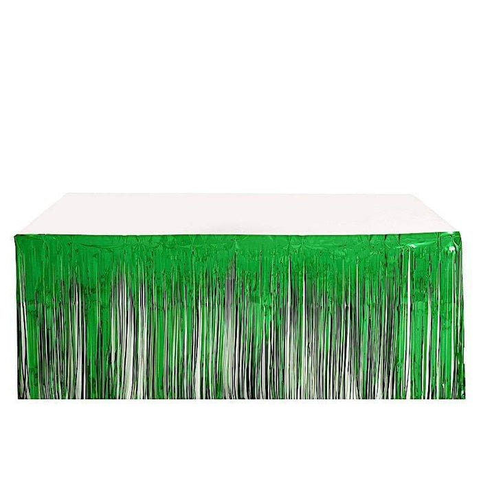 9 ft x 30" Disposable Metallic Foil Fringe Table Skirt SKT_PVC01_GRN