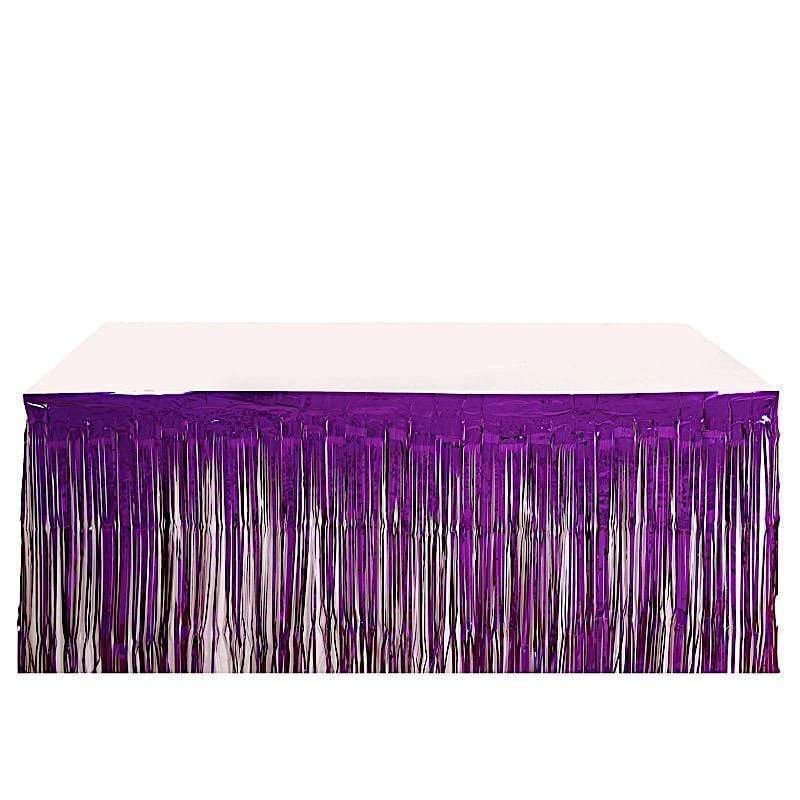 9 ft x 30" Disposable Metallic Foil Fringe Table Skirt SKT_PVC01_PURP