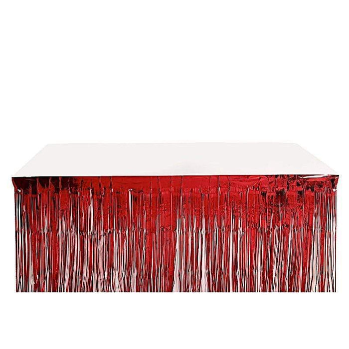 9 ft x 30" Disposable Metallic Foil Fringe Table Skirt SKT_PVC01_RED