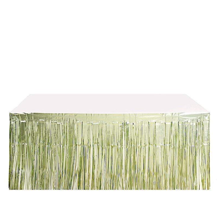 9 ft x 30" Disposable Metallic Foil Fringe Table Skirt SKT_PVC01_SAGEM