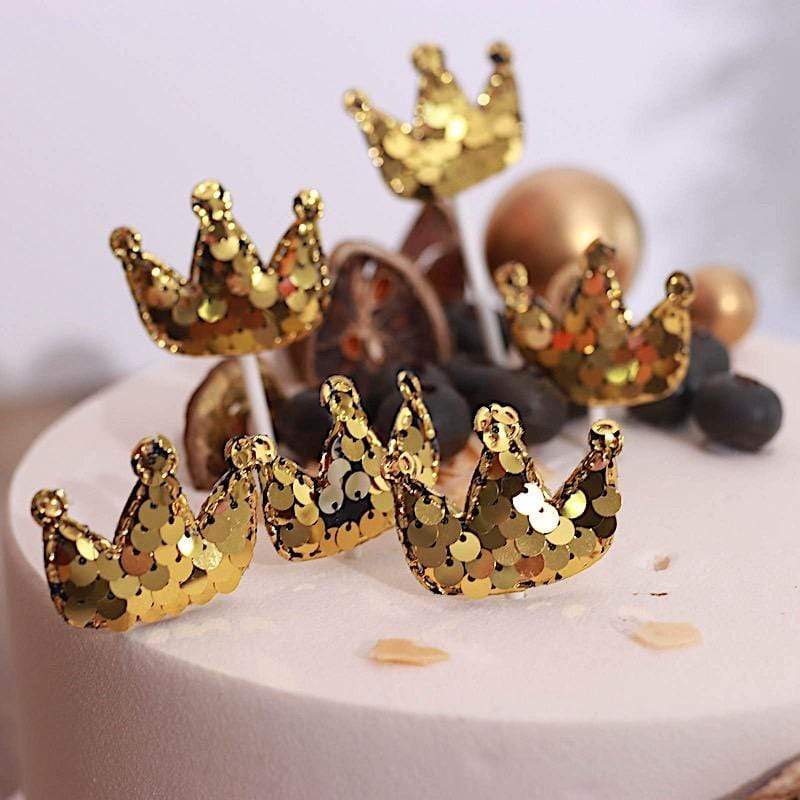 9 Mini Sequin Crown Cake Topper Set - White and Gold CAKE_TOP_009_GOLD