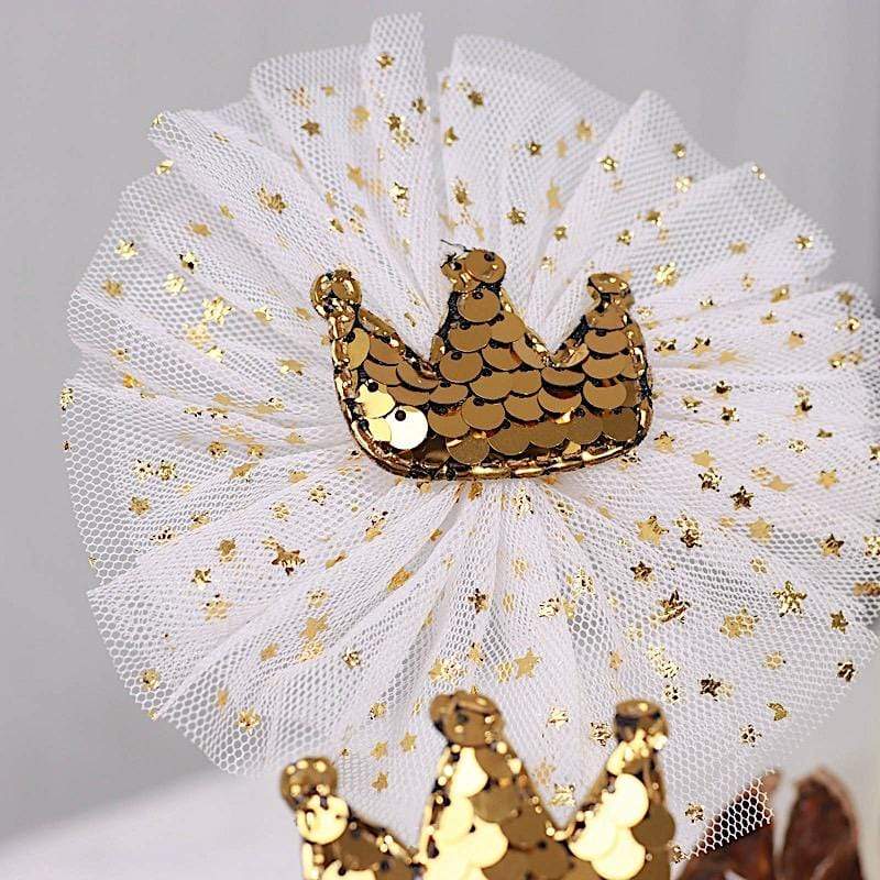 9 Mini Sequin Crown Cake Topper Set - White and Gold CAKE_TOP_009_GOLD