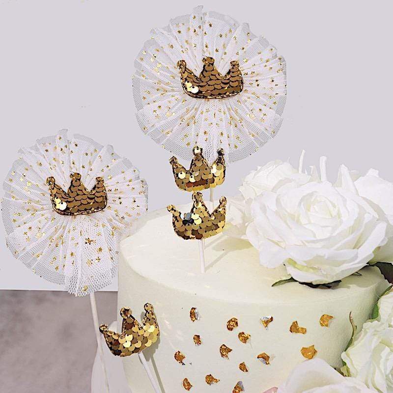 9 Mini Sequin Crown Cake Topper Set - White and Gold CAKE_TOP_009_GOLD