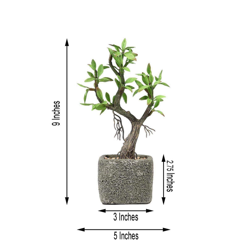 faux plant in concrete pot Balsacircle 9" Brown Concrete Planter Pot Green Artificial Mini Willow Tree Party Wedding Tabletop Decorations