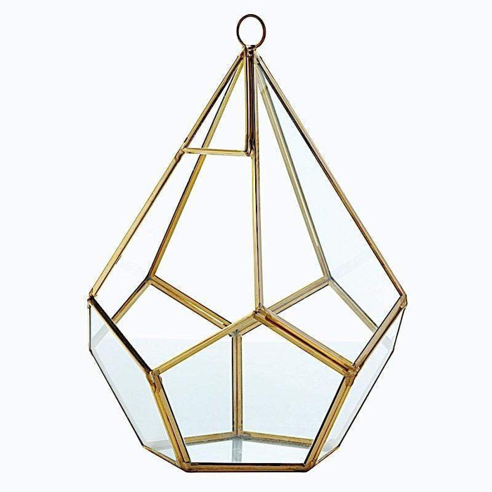 9" tall Geometric Glass Terrarium Vase with Metal Frame - Clear with Gold GLAS_VASE006_GOLD