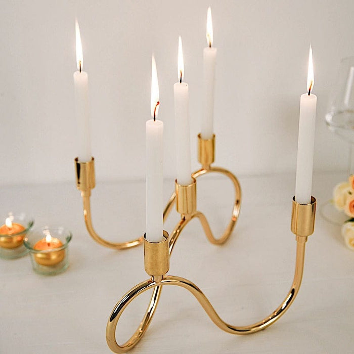 9" x 6" Metal 5 Arm Candelabra Taper Candlestick Holder - Gold IRON_CAND_TP011_GOLD