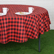 90" Checkered Gingham Polyester Round Tablecloth - Black and Red TAB_CHK90_BLKRED