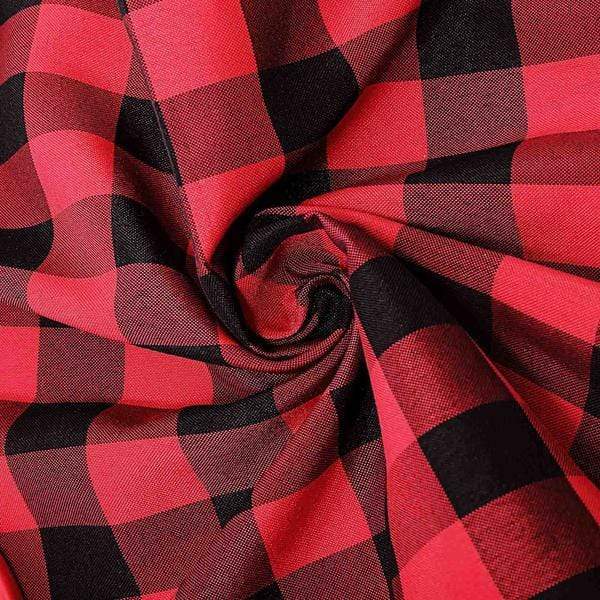 90" Checkered Gingham Polyester Round Tablecloth - Black and Red TAB_CHK90_BLKRED