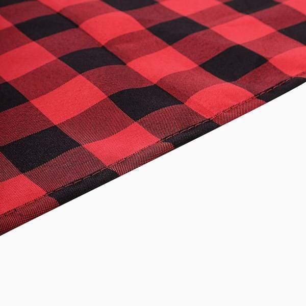 90" Checkered Gingham Polyester Round Tablecloth - Black and Red TAB_CHK90_BLKRED