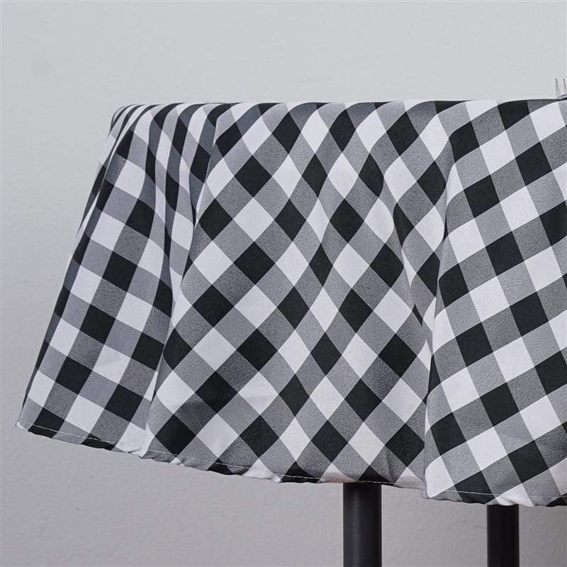 90" Checkered Gingham Polyester Round Tablecloth - Black and White TAB_CHK90_BLK