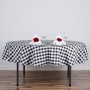 90" Checkered Gingham Polyester Round Tablecloth - Black and White TAB_CHK90_BLK