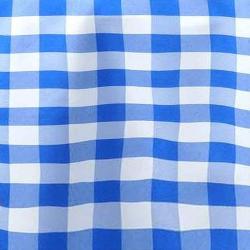 90" Checkered Gingham Polyester Round Tablecloth - Blue and White TAB_CHK90_BLUE