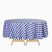 90" Checkered Gingham Polyester Round Tablecloth - Navy Blue and White TAB_CHK90_NAVY