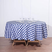 90" Checkered Gingham Polyester Round Tablecloth - Navy Blue and White TAB_CHK90_NAVY