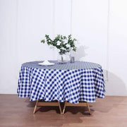 90" Checkered Gingham Polyester Round Tablecloth - Navy Blue and White TAB_CHK90_NAVY