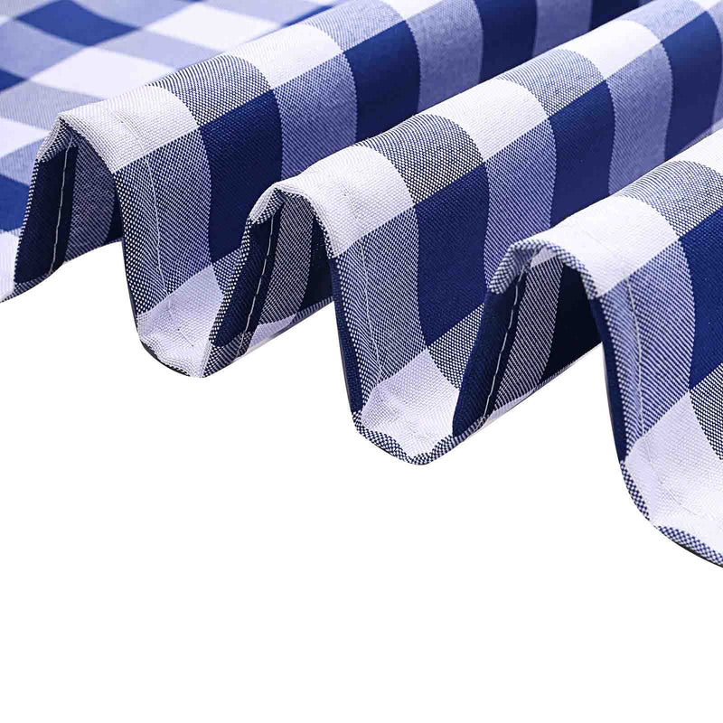 90" Checkered Gingham Polyester Round Tablecloth - Navy Blue and White TAB_CHK90_NAVY