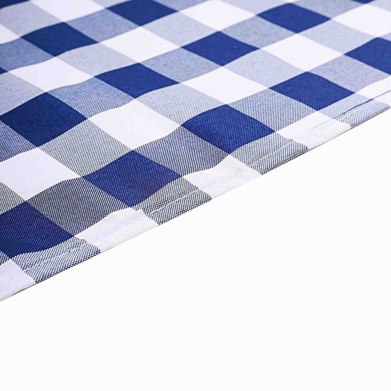 90" Checkered Gingham Polyester Round Tablecloth - Navy Blue and White TAB_CHK90_NAVY
