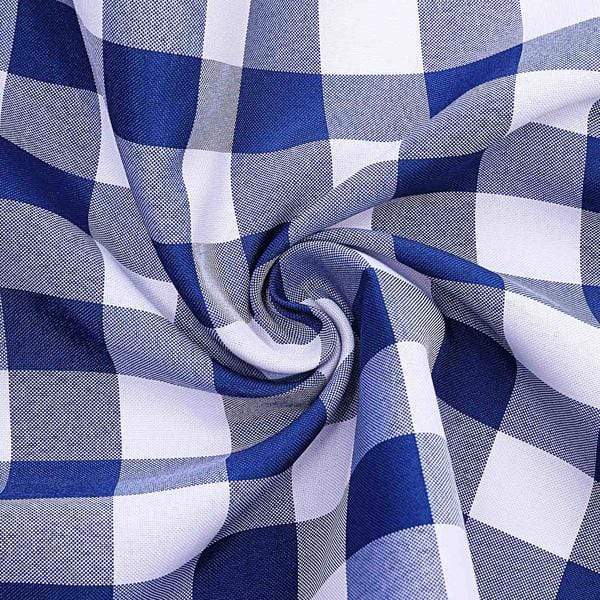 90" Checkered Gingham Polyester Round Tablecloth - Navy Blue and White TAB_CHK90_NAVY